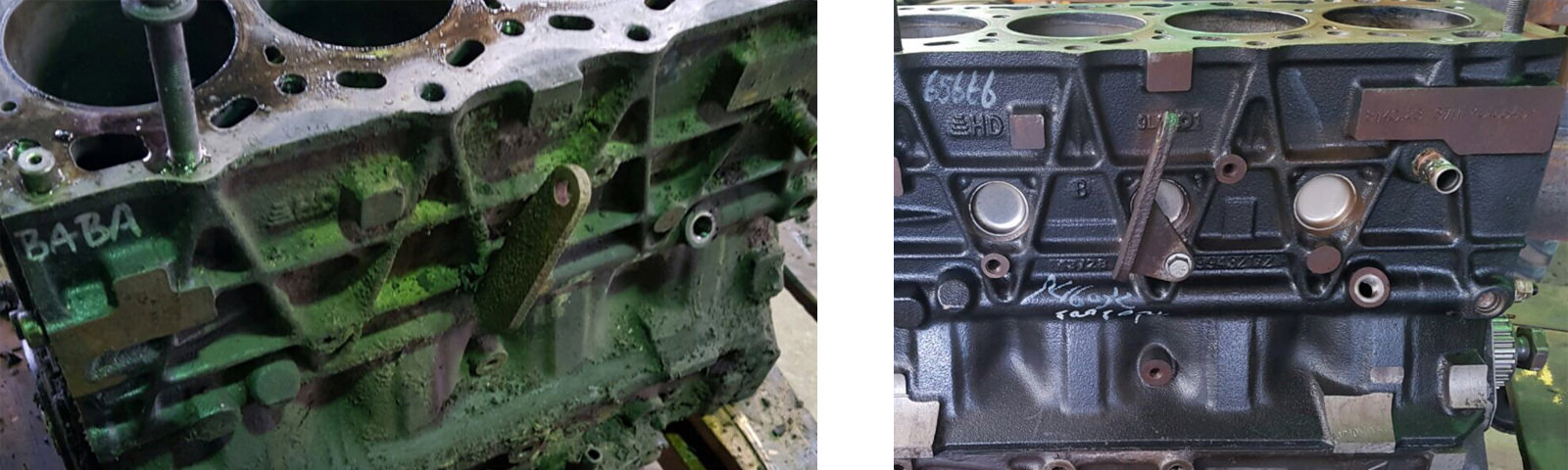 Vorher Nachher Bild der Trockeneisreinigung eines Motors